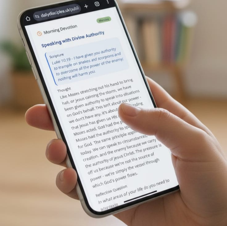 Daily devotionals displayed on mobile phone