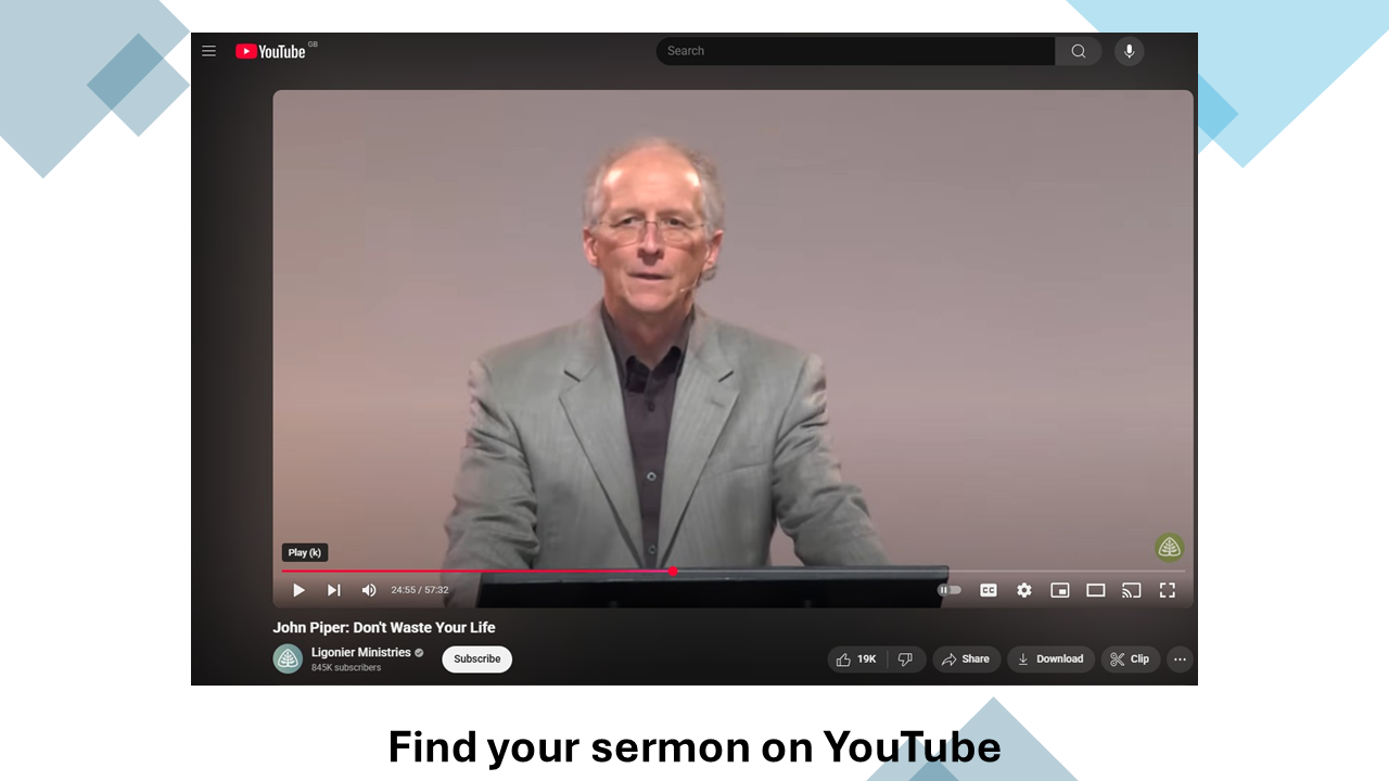 Find your sermon on YouTube